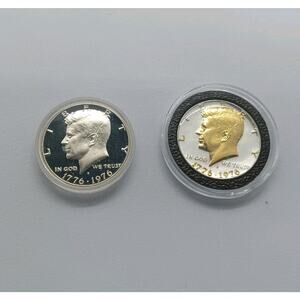 2 Cameo Bicentennial Kennedy's- 1 gold & silver plated & 1 40% Silver Kennedy